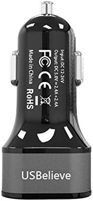 USBelieve Car Charger for USB Dual 4.8 Amp (24 Watt) High Capacity Fast Car charger for Apple iPhone 7 6 6s plus SE, iPad, Samsung Galaxy J3, J7, S8 Plus, S7, edge LG G6 and Android Cell Phone