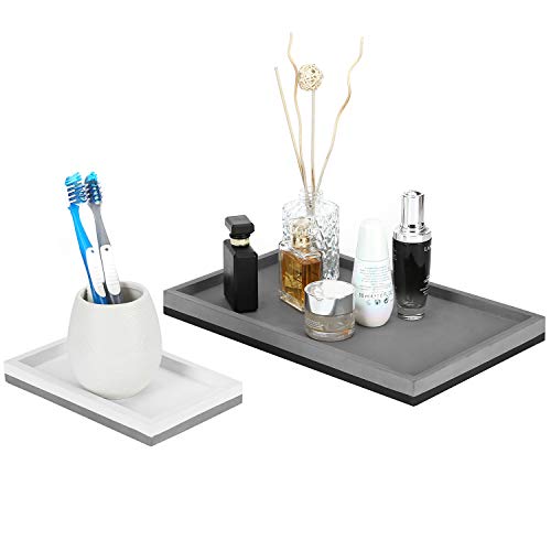 MyGift Modern Gray Tone Concrete Makeup Vanity Tray, Decorative