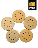 5 Inch Sanding Disc 100PCS Sanding Discs 60/80/120/150/220 5 Inch Sanding Discs Hook and Loop 8 Holes 5-Inch Sanding Discs Gold Sanding disc