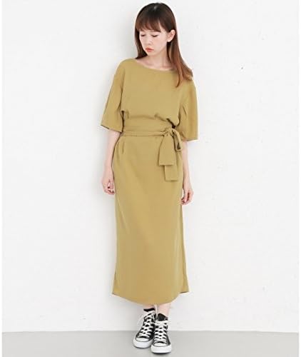 Amazon Co Jp Kbf Kbf レディスワンピース Kbf 5分袖タックウエスト切り替えワンピース Yel Beige One 服 ファッション小物