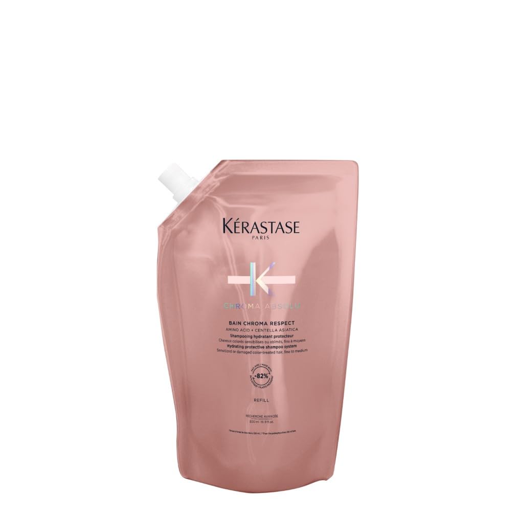 Kérastase Chroma Absolu, Hydrating and Protective Shampoo, Sensitised or Damaged Color-Treated Hair, Fine To Medium, With Glycerin, Amino Acid and Hyaluronic Acid, Bain Chroma Respect, 250ml Refill