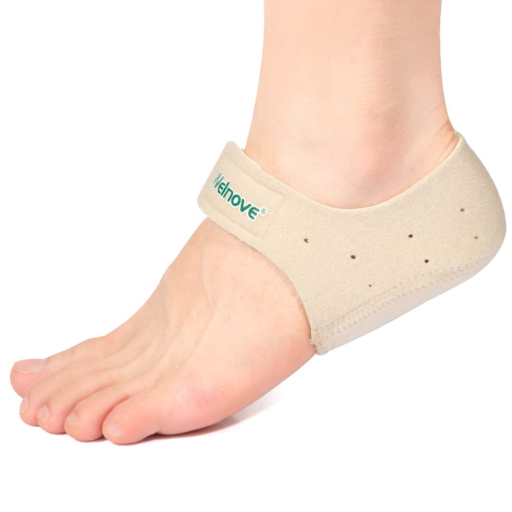 elnove Heel Protectors,2 pcs M Size Heel Cups with Cushions,Breathable Heel Pads for Feet Pain,Heel Supports for Pain Relief from Spur,PlantarFasciitis,Tendinitis,Cracked Heels -- Ivory (Medium）