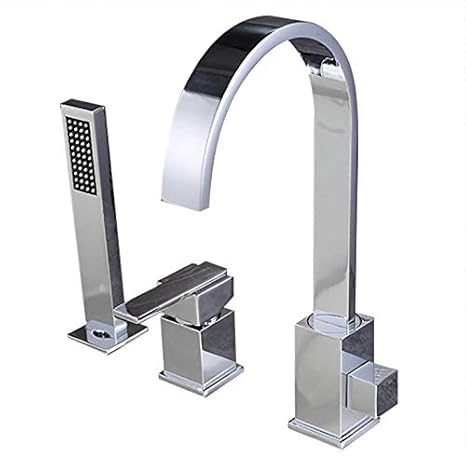Kunmai Chrome 3 Hole Roman Bathtub Filler Faucet With Handheld