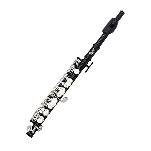 Andoer Piccolo Ottavino Half-size Flute Silver Plated C Key Cupronickel with Cleaning Cloth Screwdriver Padded Box (Black)