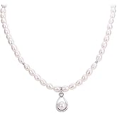 LGSY Sterling Silver CZ Waterdrop White Freshwater Cultured Pearl Necklace Baroque Pearl Handmade Strand Necklace for Women