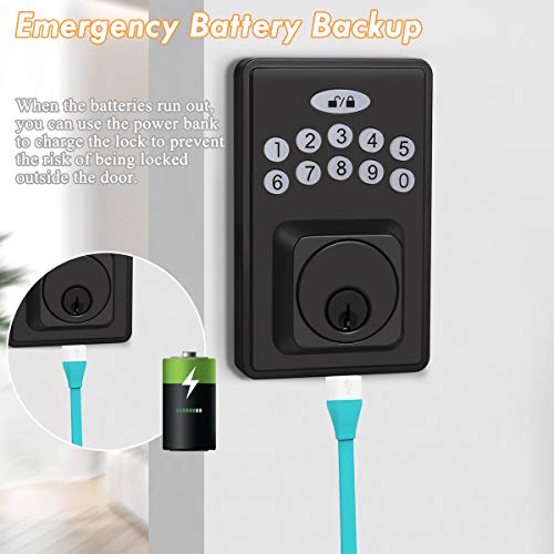 Probrico Keypad Deadbolt Lock Black, Electronic Deadbolt with 100 Codes