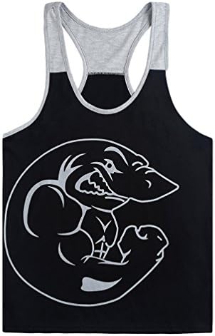 MITIAO Men Animal Print Stringer Bodybuilding Loose Gym Tank Top Black Gray XXL