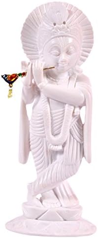 Lord Krishna Idol 8 inch White Soap Hand Stone Hindu Gods Religious A132