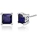 Peora Created Blue Sapphire Stud Earrings 925 Sterling Silver, Solitaire Scroll Gallery, 2.50 Carats Total Princess Cut 6mm, Friction Backs,