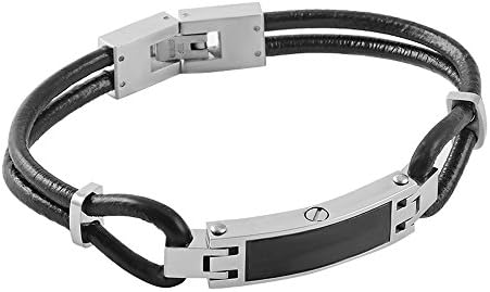 Stainless Steel Genuine Leather Bracelet Cremation Urn Ashes Jewelry For Men ( Black )