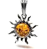 Amber Stirling Silver 925 Small Sun Pendant (No Chain)