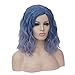 Mildiso Blue Wigs for Women Short Curly Wavy Bob Wig Ombre Blue Hair Wig with Wig Caps Cute Colorful Synthetic Wig Perfect for Daily Party M004B