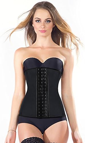 BIGFeng Women's Latex Waist Trainer Corset for Weight Loss Sport Workout Body Shaper Tummy Fat Burner Cincher 9 Steel Boned (X-Small, Black)