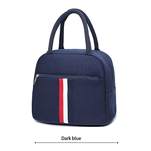 Lunch Bags, Tote Bag Lunch Box Reusable Zip Closure Handbag Back Pocket Picnic Organizer Tote Bag Lunch Organizer Holder Container Lunch Bags Lunch Boxes Lunch Tote for Men, Women, Kids (Dark Blue)