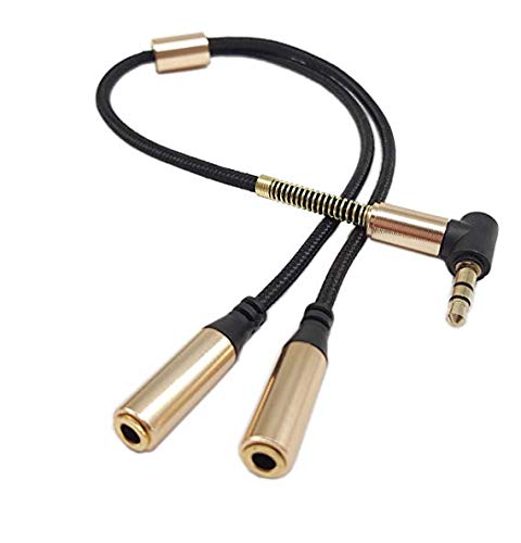 Audio Splitter Cable, Haokiang 90 Degree 3.5mm Male to 2 Female Jack Headphone Audio Stereo Gold Plated Y Splitter Adapter Cable for Tablets, MP3 Players (Gold)