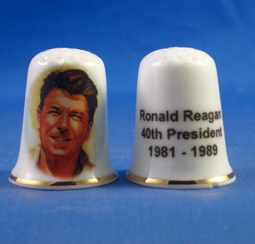 Porcelain China Collectable Thimble - Ronald Reagan 40th President USA - Free Gift Box
