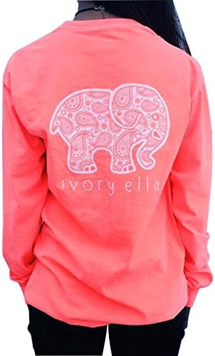 Juniors Girls Elephant Print Round Neck Long Sleeve Casual T Shirt Top Blouse with Pocket (M, pink)