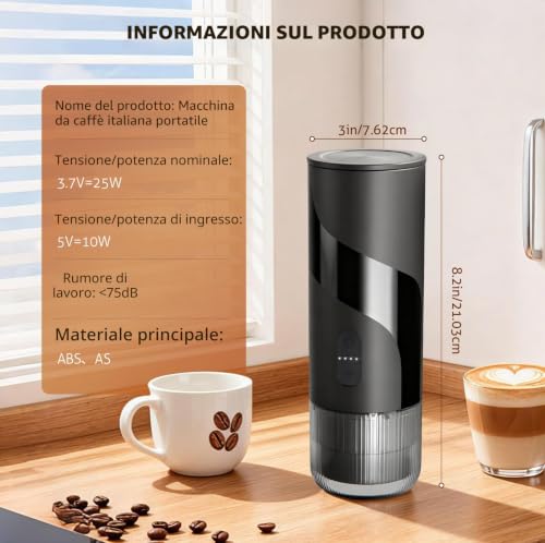 Travel Coffee Maker Compatible with 3.5 x 2.8 cm Capsules and Ground Coffee, 3 in 1 Portable Coffee Machine with 100 ml Water Tank, Capsule Coffee Maker for Espresso 20Bar Refillable