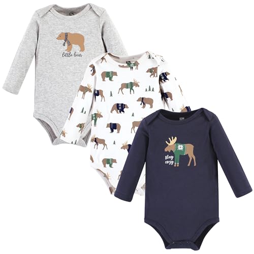 Hudson Baby Unisex Baby Cotton Long-Sleeve Bodysuits, Moose Bear Sweater, 6-9 M…