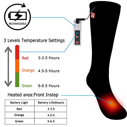 Unisex Electric Heated Socks Rechargeable Battery Powered Heating Socks,Men Women battery Operated Winter Warm Socks Kit,Novelty Sports Outdoor Camping Hiking Climbing Skiing Foot Warmer Black Size M