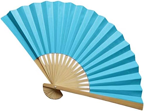 Lazzboy Hand Folding Paper Fans Handhold Bamboo Solid Plain Oriental Chinese/Japanese Wedding Party Costume Decorations(Dark Blue,23cm)