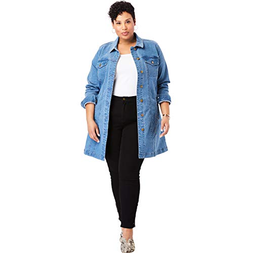 Jessica London Women's Plus Size Long Denim Jacket - Medium Stonewash, 18 W - Thumbnail 7