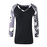 Halloween Clothes Women V Neck Skull Printed Casual Blouse ,Plus Size S-2XL Shirt Tops T-shirt-MOONHOUSE
