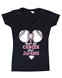 Shop4Ever® Don't Let Cancer Steal 2nd Base Women's V-Neck T-shirt Breast Cancer Shirts SLIM FIT