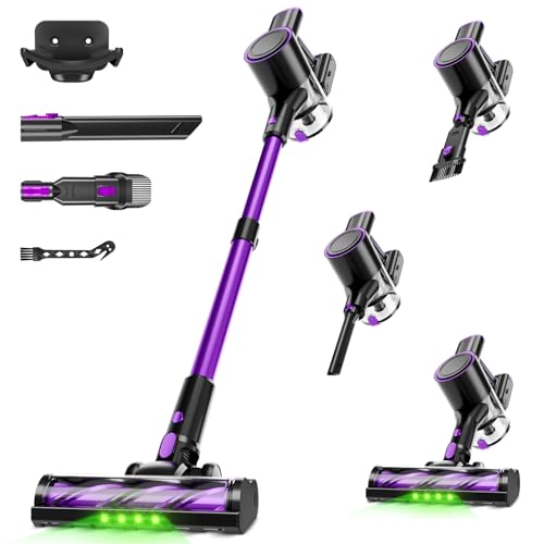 Honki Cordless Vacuum Cleaner, 500W/40Kpa Vacuum Cleaners for Home, Stick Vacuum Cordless with LED Display, Anti-Tangle & Wall Mount, 8 in 1 Lightweight Vacuum for Hard Floors Pet Hair(Purple)