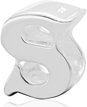 Choruslove A-z Initial Letter S Charm Authentic 925 Sterling Silver Alphabet Beads for 3mm European Snake Chain Bracelet