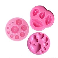 Wedding Fondant Cake Molds Set - Lips,Heart and Dot Silicone Candy Mold for Cake Decoration Cupcake Topper Polymer Clay Soap Wax Making for Baby Shower Valentine