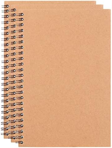 Spiral Notebook, XYark Set of 3 Soft Kraft Cover Wirebound Memo Notepads Diary Subject Notebooks Planner with Blank Paper, 100 Pages, 50 Sheets, 8.3x5.5 inch, A5 Size, Travel Journal Set