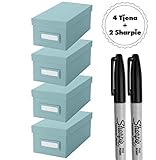IKEA TJENA Organizing Box With Lid [BLUE][4 Pack of Boxes][INCLUDES 2 Pack Sharpie Markers (Black)] For Office, Storage, Supplies, Organization, Small Parts