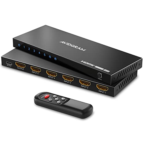 8K Switch 2.1 HDMI 5 in 1 out, AVIDGRAM HDMI Switch 5 in 1 Output 4k 120hz with IR Remote Control, 5 Ports 8K 60Hz Selector Hub Compatible with 8K 48Gbps