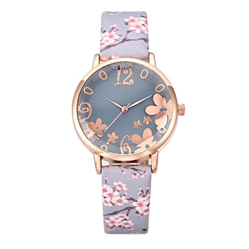 WoCoo Analog Watch,Fashion Floral Printed Wristwatch Flower Dial Watches Leather Band,Reloj de dama,Gifts for Goddess(Light blue，Gifts for Goddess) - Thumbnail 3