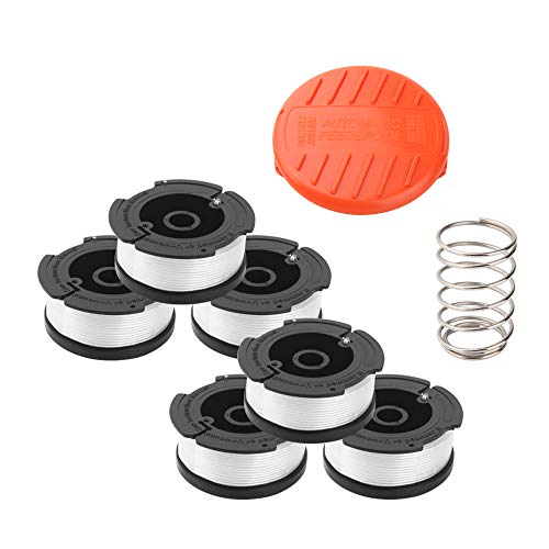 Wolfish Weed Eater Spool 6 + 1 Pack 30ft 0.065" Line String Trimmer Replacement Spool for Black+Decker AF-100 String Trimmers, (6 Replacement Spool, 1 Trimmer Cap, 1 Pack Spring)