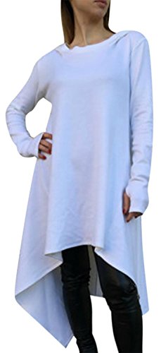 IF FEEL Loong Sleeves Casual Irregular Cowl Neckm BlouseTop For Women ((US 14-16)XL, White)