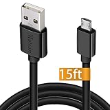 Android Charging Cable, 15Ft Charger Cable for PS4 Xbox One Controller, Durable Micro USB Cord Fast Charging Sync Wire for Samsung Galaxy S7 Edge S6 S5,LG,Moto G5,E Readers, Black