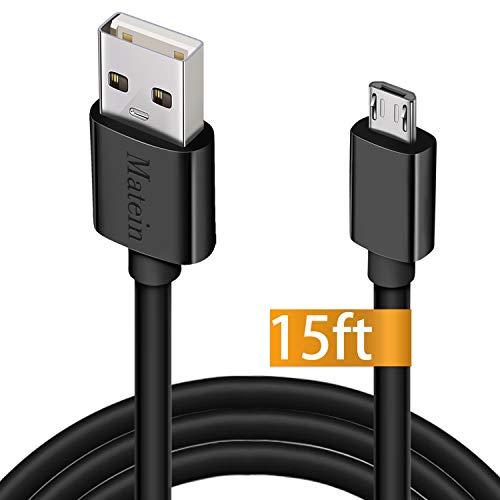 Android Charging Cable, 15Ft Charger Cable for PS4 Xbox One Controller, Durable Micro USB Cord Fast Charging Sync Wire for Samsung Galaxy S7 Edge S6 S5,LG,Moto G5,E Readers, Black