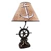 Captain's Destiny: Nautical Ship's Wheel Resin Table Lamp with Anchor Print Fabric Shade for Coastal, Beach or Pirate Themed Bedroom Decor, 19 Inches High 41fp%2BxM%2BH L