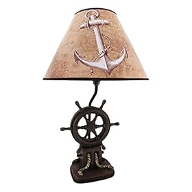 Captain's Destiny: Nautical Ship's Wheel Resin Table Lamp with Anchor Print Fabric Shade for Coastal, Beach or Pirate Themed Bedroom Decor, 19 Inches High 41fp%2BxM%2BH L