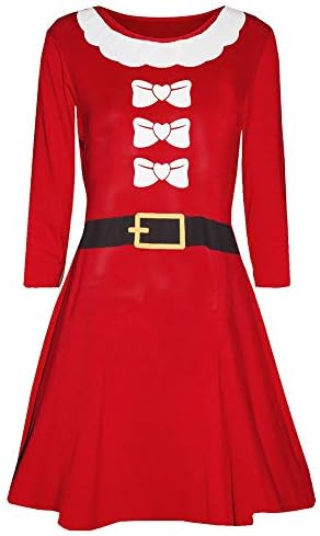 DunacifaSanta Claus Costume Womens Casual Plus Size Long Sleeve Dress Christmas Fancy Dress Costume Hat