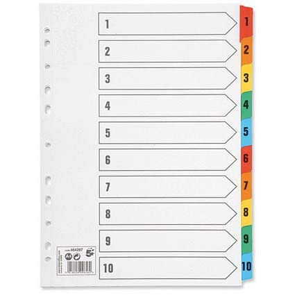 10 x Set Of A4 File Dividers Numbered 1-10 Plastic Tabs
