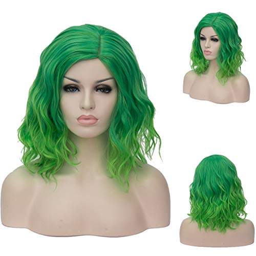 Btoop14 Inches Green Wigs Womens Cosplay Wig Medium Length Curly