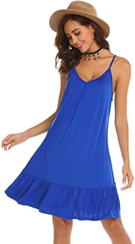 Justrix Women Adjustable Strappy Sleeveless Beach Mini Tank Flared Swing Slip Cami Dress