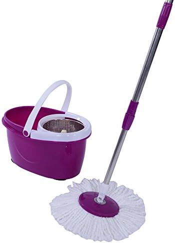 Crazyworld Microfiber Spin Mop and Bucket Floor Cleaning System 360° Spin, Dual Extra Refills Rotating, Easy Wring with Reusable Mop Heads Purple