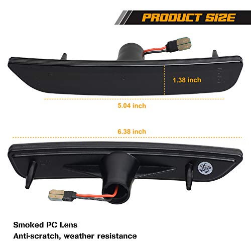 RUXIFEY Front LED Side Marker Lights Smoked Lens Compatible with 2010-2014 Ford Mustang Amber - Pack of 2