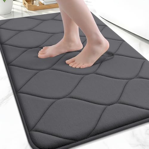 Smiry Memory Foam Bath Mat 32''x20'', Ultra Soft Non-Slip Bathroom Rug, Plush Water Absorbent Quick Dry and Machine Washable Floor Mat for Shower, Tub & Home Decor, Dark Grey