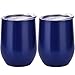 Skylety 12 oz Double-insulated Stemless Glass, Stainless Steel Tumbler Cup with Lids for Wine, Coffee, Drinks, Champagne, Cocktails, 2 Pieces (Navy Blue)