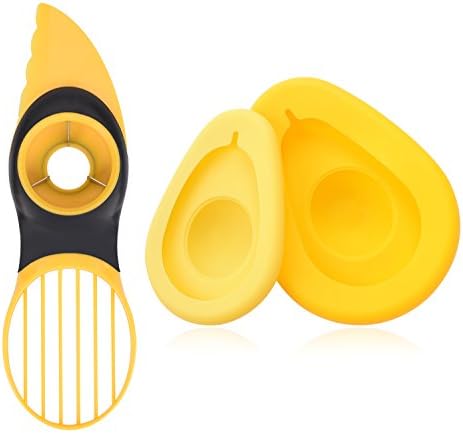 3 in 1 Avocado Slicer Avocado Saver and Holder Silicone Food Savers Avocado Fresh Keeper Storage Cover, Set of 2,Free Gift Avocado Slicer,Multi purpose avocado meat slice separator, special knife core